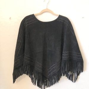 ❌SOLD❌MARGARET GODFREY Embroidered Leather Poncho Size L